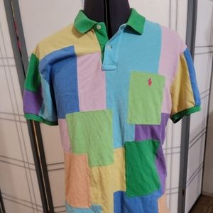 Vintage Polo Ralph Lauren Shirt, Pastel Patchwork, Mens XL, Colorblock Short Slv